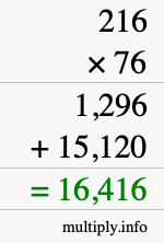 How to calculate 216 times 76 using long multiplication