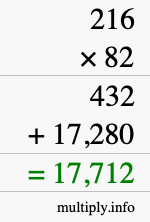 How to calculate 216 times 82 using long multiplication