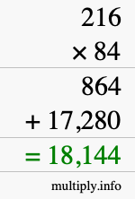 How to calculate 216 times 84 using long multiplication
