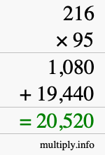 How to calculate 216 times 95 using long multiplication