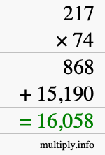 How to calculate 217 times 74 using long multiplication