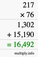 How to calculate 217 times 76 using long multiplication