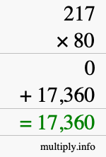 How to calculate 217 times 80 using long multiplication How to calculate 217 times 80 using long multiplication