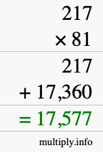 How to calculate 217 times 81 using long multiplication