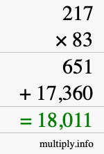 How to calculate 217 times 83 using long multiplication