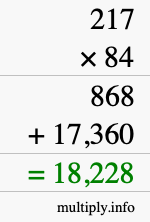How to calculate 217 times 84 using long multiplication