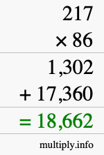 How to calculate 217 times 86 using long multiplication
