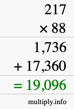 How to calculate 217 times 88 using long multiplication