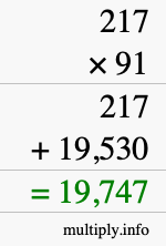 How to calculate 217 times 91 using long multiplication