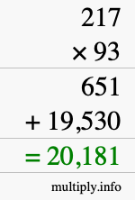 How to calculate 217 times 93 using long multiplication