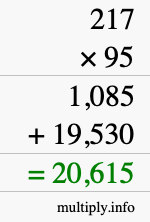How to calculate 217 times 95 using long multiplication