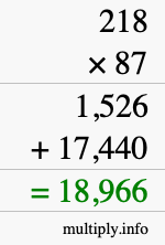 How to calculate 218 times 87 using long multiplication