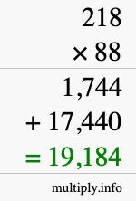 How to calculate 218 times 88 using long multiplication