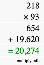 How to calculate 218 times 93 using long multiplication