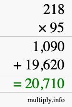 How to calculate 218 times 95 using long multiplication