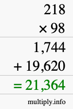 How to calculate 218 times 98 using long multiplication
