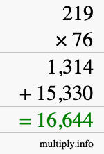 How to calculate 219 times 76 using long multiplication