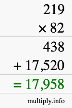 How to calculate 219 times 82 using long multiplication