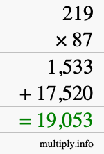How to calculate 219 times 87 using long multiplication