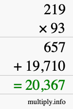 How to calculate 219 times 93 using long multiplication
