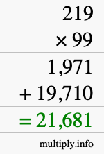 How to calculate 219 times 99 using long multiplication