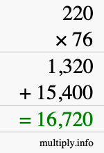 How to calculate 220 times 76 using long multiplication