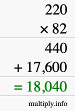 How to calculate 220 times 82 using long multiplication