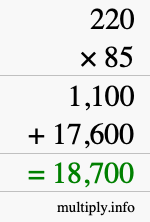 How to calculate 220 times 85 using long multiplication How to calculate 220 times 85 using long multiplication