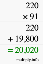 How to calculate 220 times 91 using long multiplication