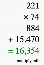 How to calculate 221 times 74 using long multiplication