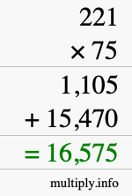 How to calculate 221 times 75 using long multiplication How to calculate 221 times 75 using long multiplication