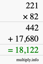 How to calculate 221 times 82 using long multiplication