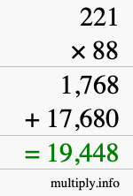 How to calculate 221 times 88 using long multiplication