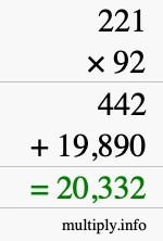 How to calculate 221 times 92 using long multiplication