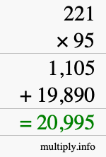 How to calculate 221 times 95 using long multiplication