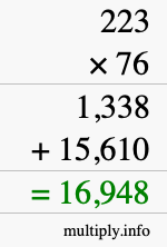 How to calculate 223 times 76 using long multiplication