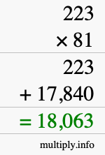 How to calculate 223 times 81 using long multiplication