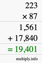 How to calculate 223 times 87 using long multiplication