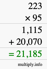 How to calculate 223 times 95 using long multiplication