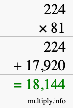 How to calculate 224 times 81 using long multiplication