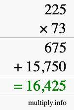How to calculate 225 times 73 using long multiplication