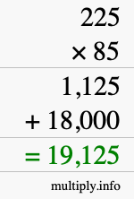 How to calculate 225 times 85 using long multiplication How to calculate 225 times 85 using long multiplication
