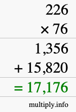 How to calculate 226 times 76 using long multiplication