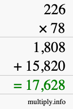 How to calculate 226 times 78 using long multiplication