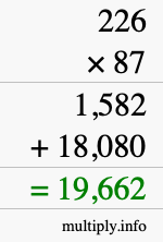 How to calculate 226 times 87 using long multiplication