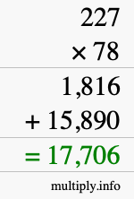 How to calculate 227 times 78 using long multiplication