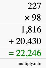How to calculate 227 times 98 using long multiplication