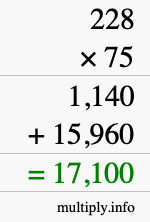 How to calculate 228 times 75 using long multiplication How to calculate 228 times 75 using long multiplication