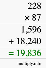 How to calculate 228 times 87 using long multiplication