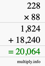 How to calculate 228 times 88 using long multiplication